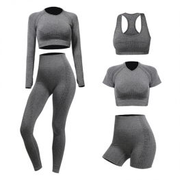 Women seamless yoga set hollowout sports bra colorblock leggings 5 pcs